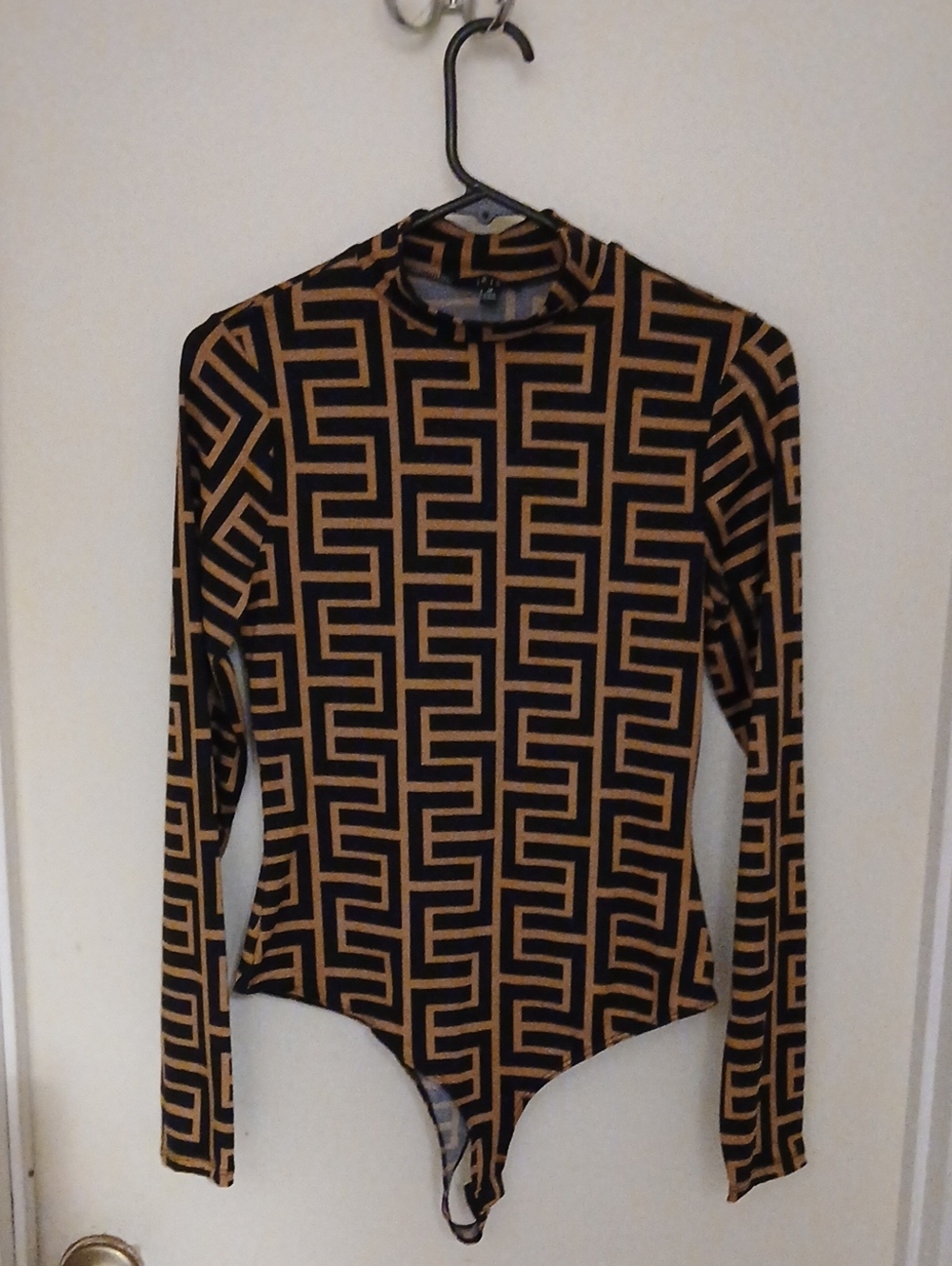 iris Black and Tan Geometric Long Sleeve Bodysuit
